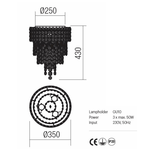 ITV CLR3 10 60 Плафониера TREVI PL ROUND 3X50W GU10 CHROME, Incanti_small