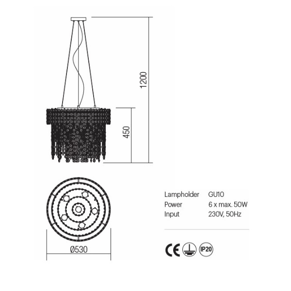ITV PR6 10 60 Окачване TREVI SUSP ROUND 6X50W GU10 CHROME, Incanti_small
