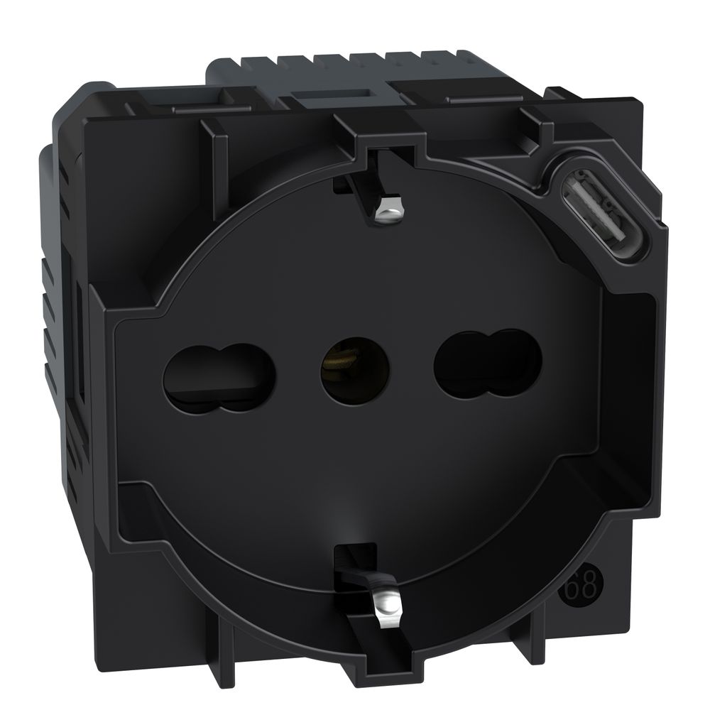 KG4140A16USB Контакт Living Now, 2M, с вградено USB, италиански/немски стандарт, P40+USB 18W, Black, Bticino_small