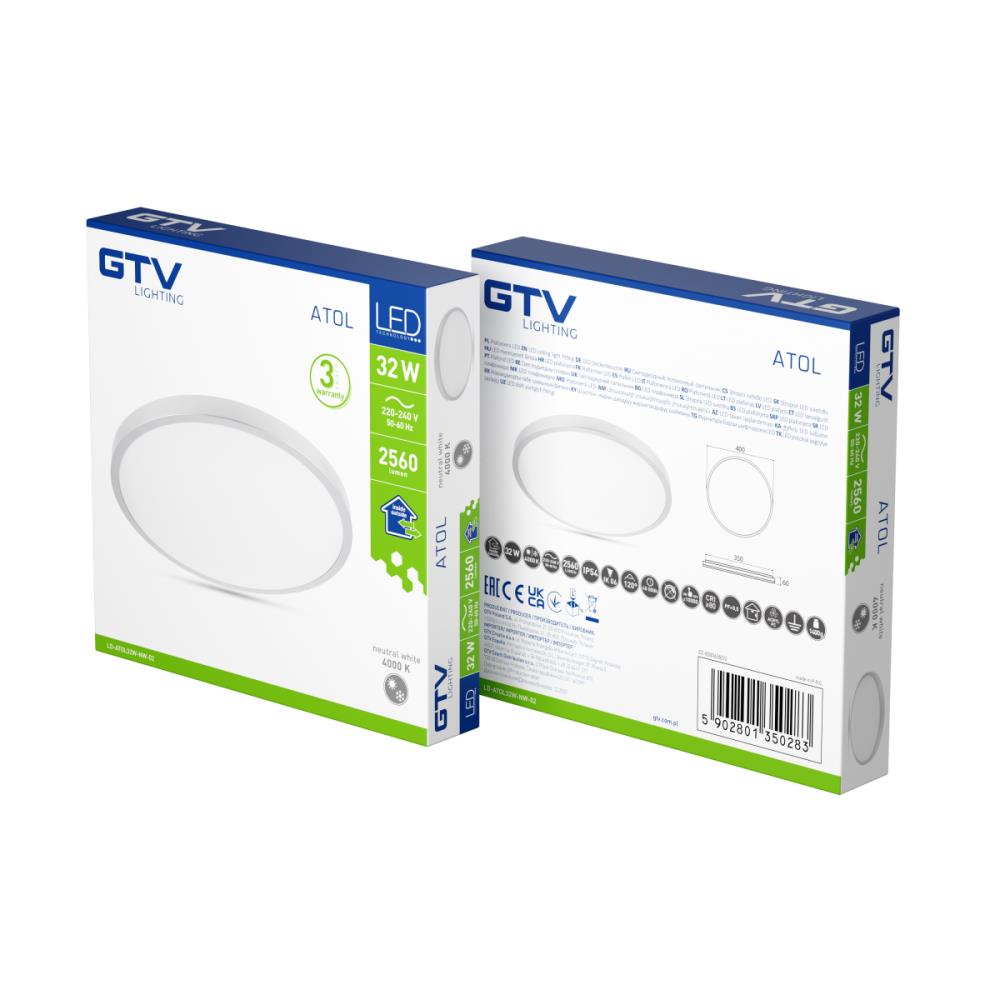 LD-ATOL32W-NW-02 LED плафониера ATOL Ø400mm, 4000K, 32W, 2560lm, AC250V, PF>0,9, IP54, инокс, GTV_small