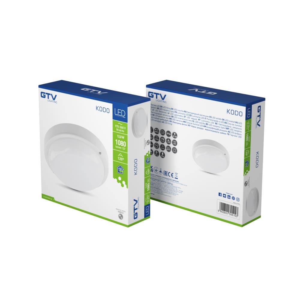 LD-KD12WOK-NB LED Осветителнотяло KODO 12W,1080 , AC175-260V, 50/60 Hz,IP54,IK08,4000K,кръг,бял GTV_small