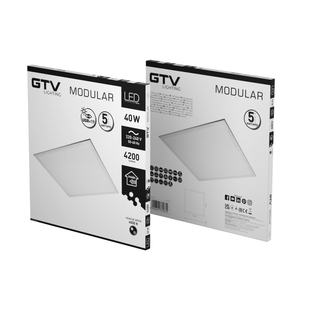 LD-MOD4060UGR-NB LED панел MODULAR, 40W, 4200lm, IP54, 595x595cm, 120°, 4000K ,UGR<19 GTV_small