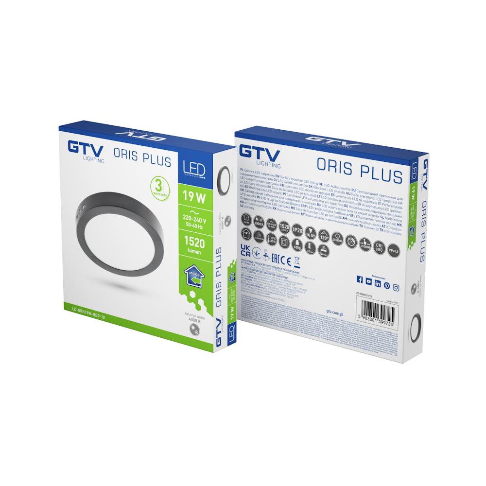 LD-ORN19W-NBP-10 LED осветително тяло, 19W, 4000K, 1520lm, IP20 черен GTV_small