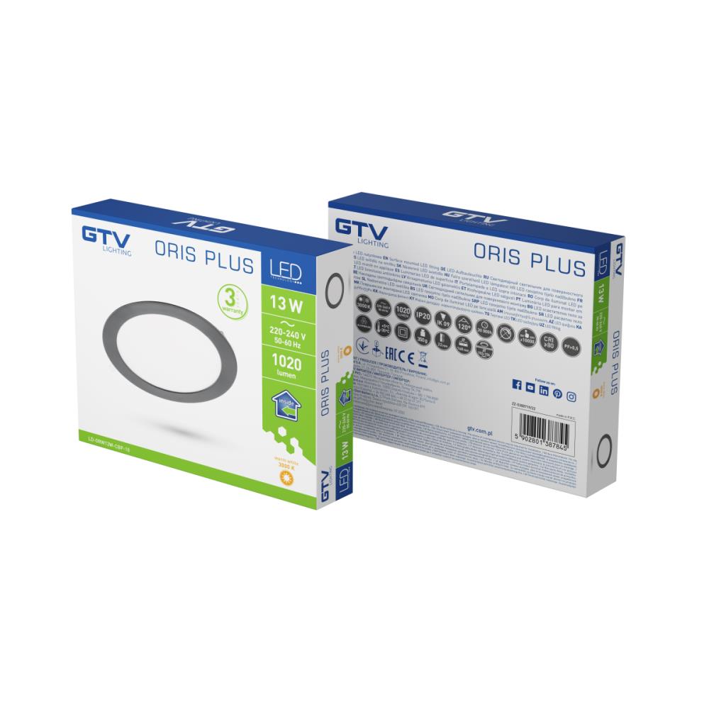 LD-ORW13W-CBP-10 Осветително тяло ORIS PLUS 3000K 13W черен 1020lm AC220-240V 120° IP20 GTV_small