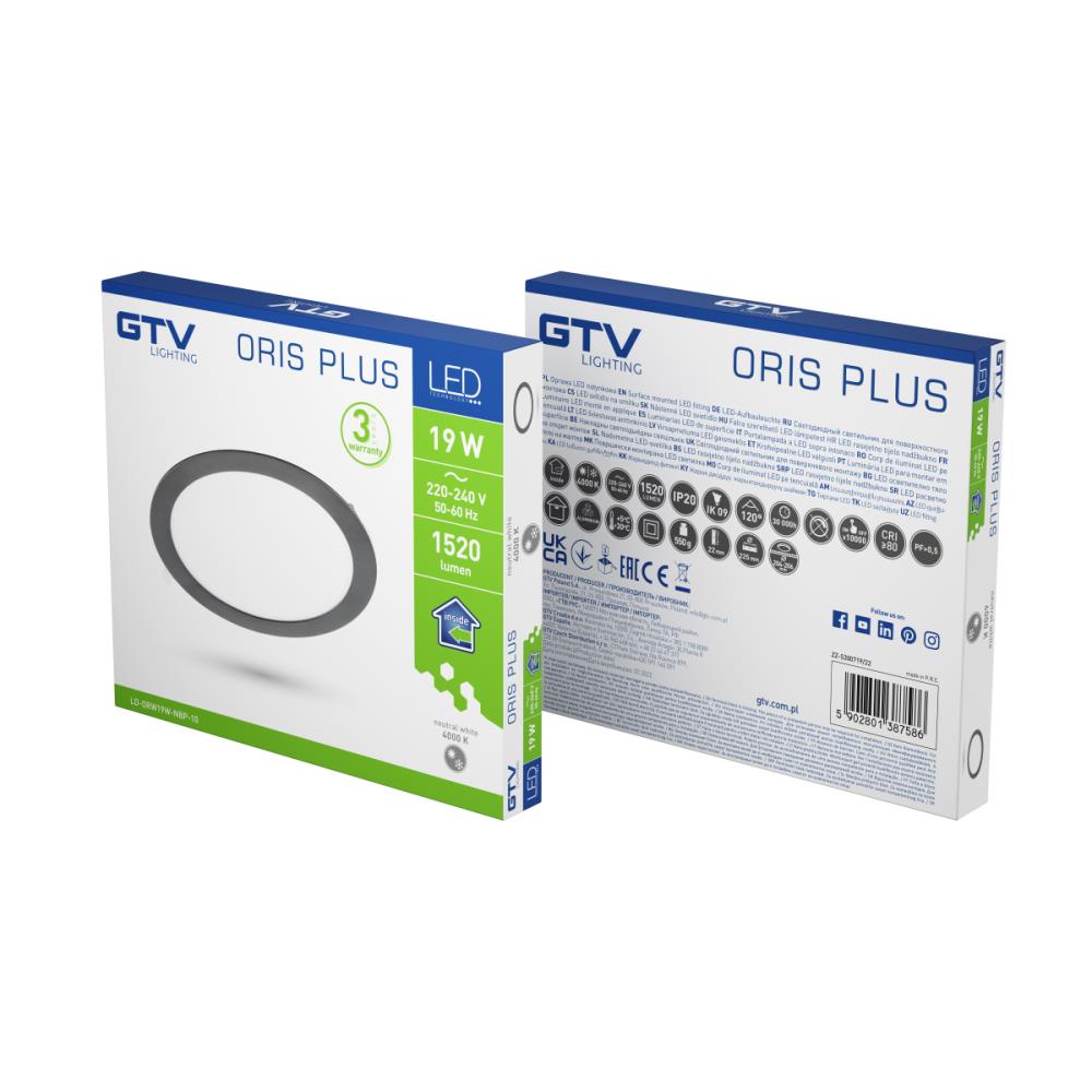 LD-ORW19W-NBP-10 LED Осветително тяло ORIS PLUS 4000K, 19W, 1520lm,AC220-240V,50/60Hz,120°,IP20 GTV_small