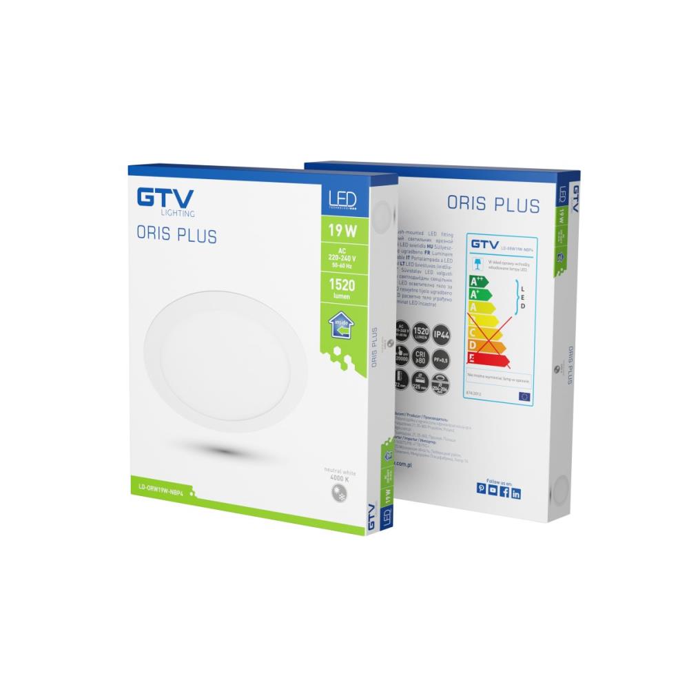LD-ORW19W-NBP4 LED Осветително тяло ORIS PLUS 4000K, 19W, 1520lm,AC220-240V,50/60Hz,120°,IP44 GTV_small