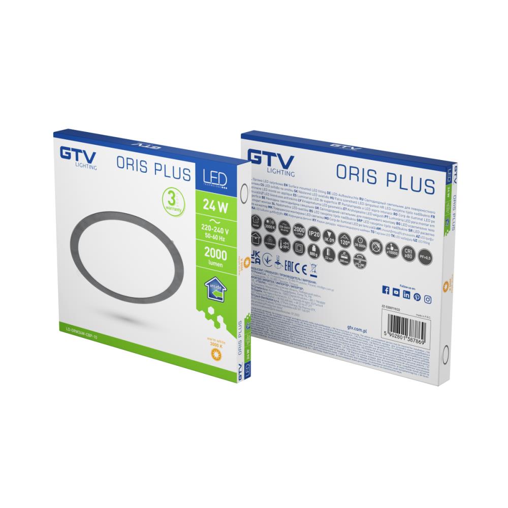 LD-ORW24W-CBP-10 Осветително тяло ORIS PLUS 3000K, 24W черен, 2000lm,AC2300V,50/60Hz,120°,IP20 GTV_small