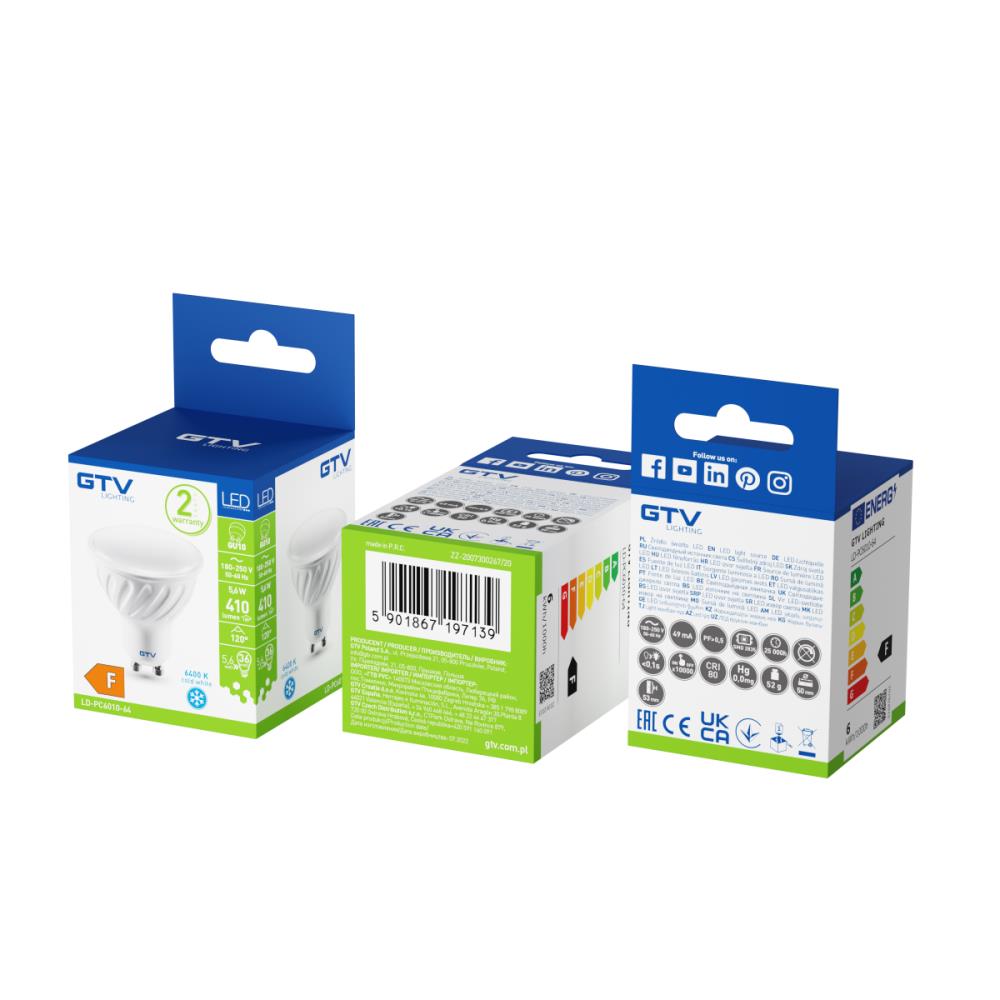 LD-PC6010-64 LED лампа 6W, GU10, 6400K, AC220-240V, 120°, 440lm GTV_small