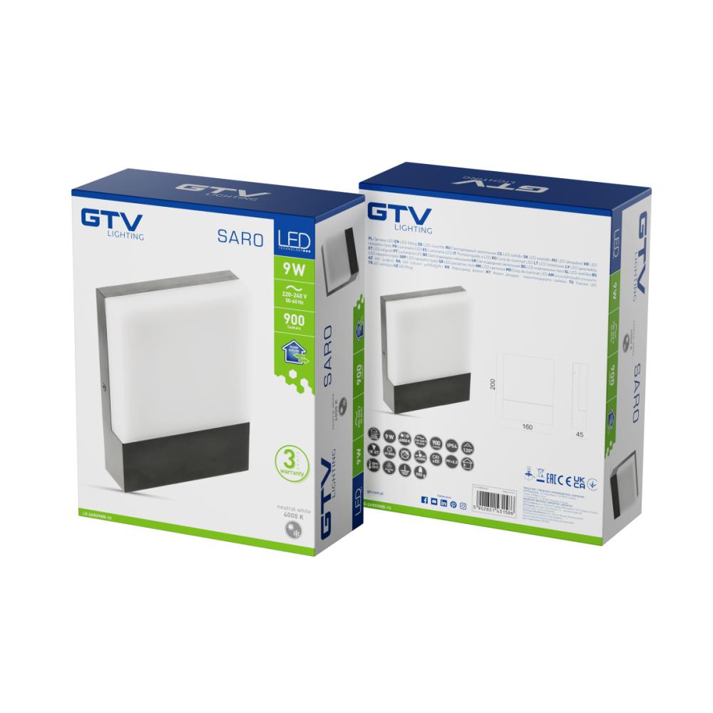 LD-SARO9WB-10 Осветително тяло SARO LED 9W, 4000K, 900lm, AC220-240V, 50/60Hz, черен GTV_small