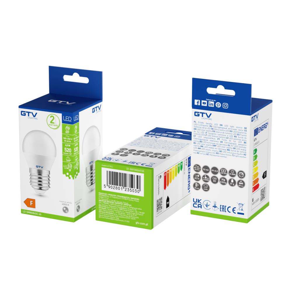 LD-SMNGB45C-60 LED лампа 6W, E27, 4000K, AC220-240V, 360°, 470lm GTV_small