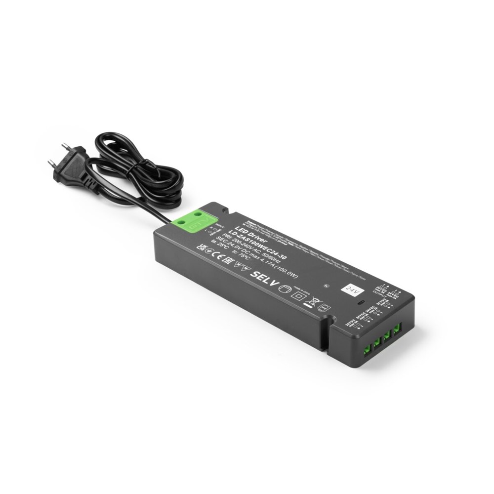 LD-ZAS100WEC24-30 LED захранване SLIM EASY CLICK 24V, 100W, вход 220-240VAC, IP20, размери 190x62x21 мм с мини усилвател и кабел, GTV_small