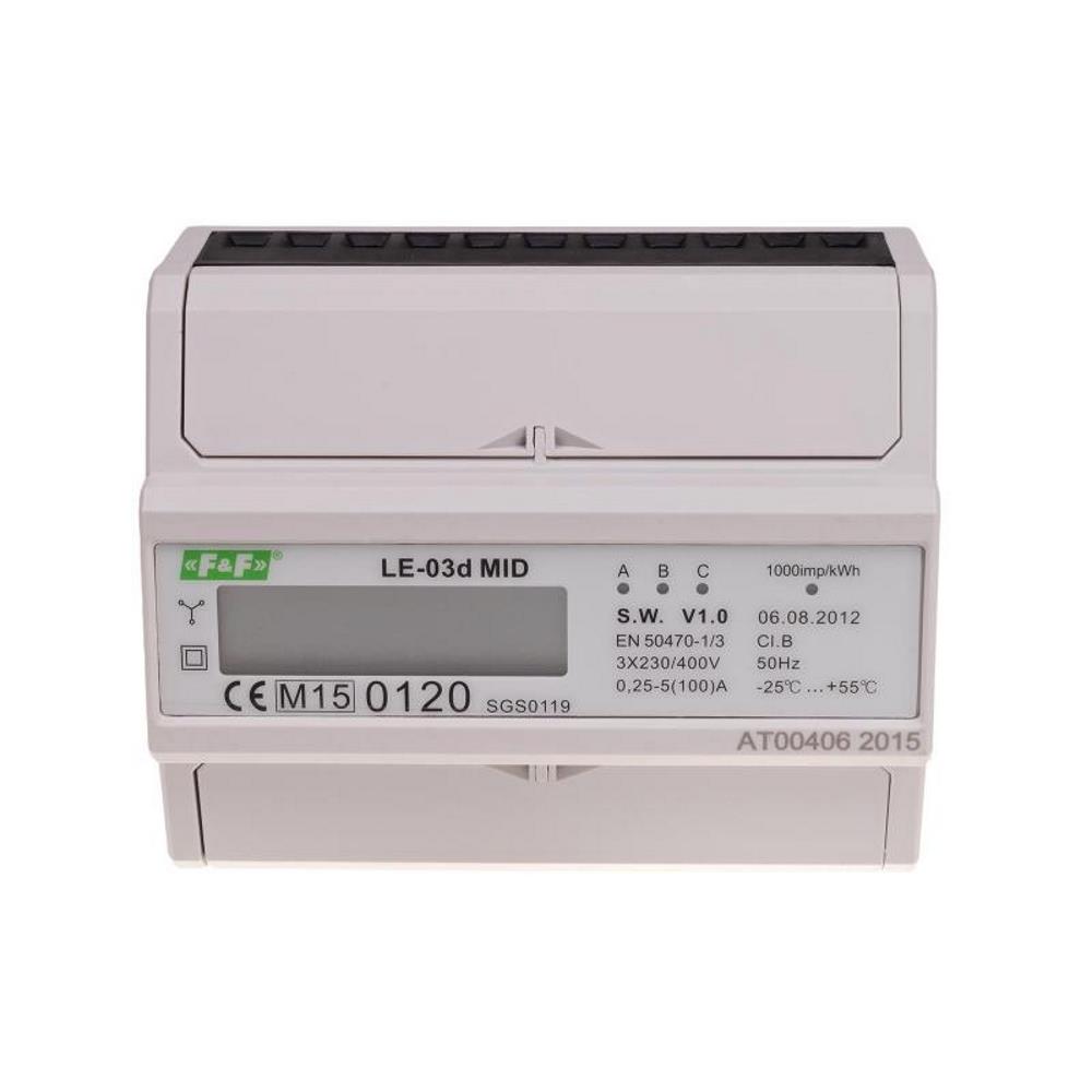 LE-03D Електромер трифазен, cl.1, 3x230V, 400V, 3x10(100A) 50Hz, с LCD дисплей, 7М, F&F