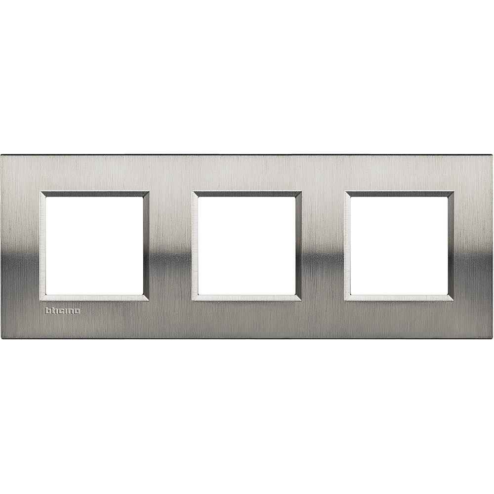 LNA4802M3ACS Рамка 2+2+2M 71MM Living light Square Brushed steel Bticino_small