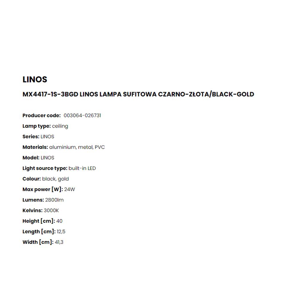MX4417-1S-3BGD Плафониера Linos 24W LED 2800LM 3000K W40 L41,3 H12,5, black, gold, Zuma Line_small