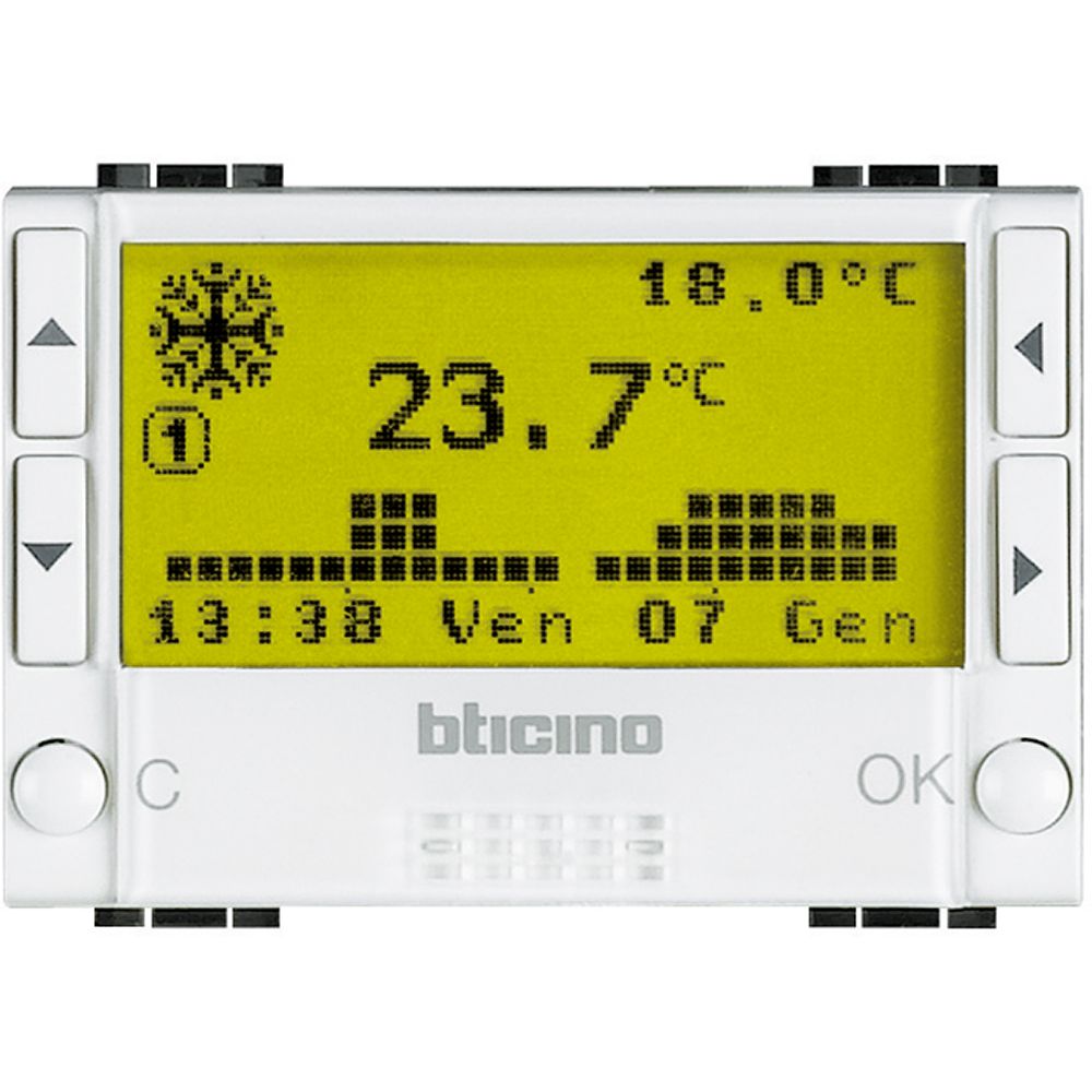 N4451 Стаен термостат Living Light, за вграждане, 3M, захранване с батерия, Bticino_small