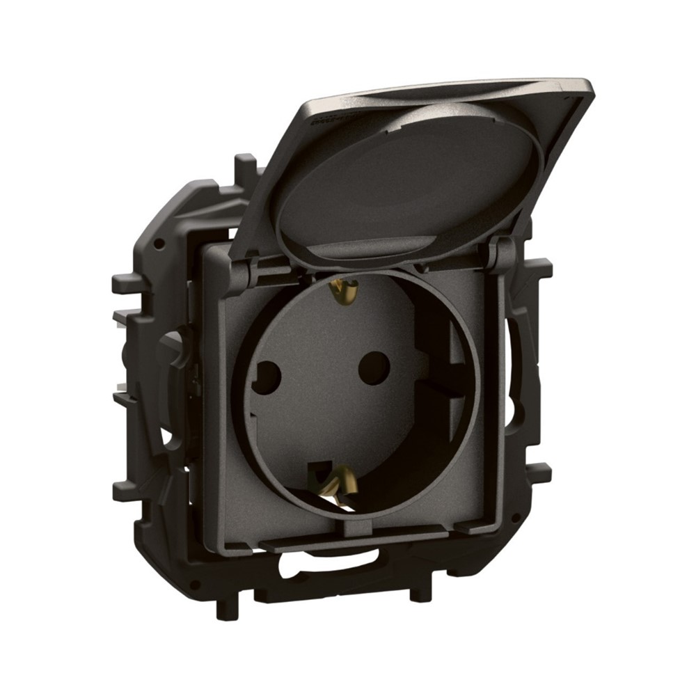 NP3129MG Контакт IP44 Schuko Niloe NEW, 2P+E винт. клеми, капак, детска защита, сив, Legrand