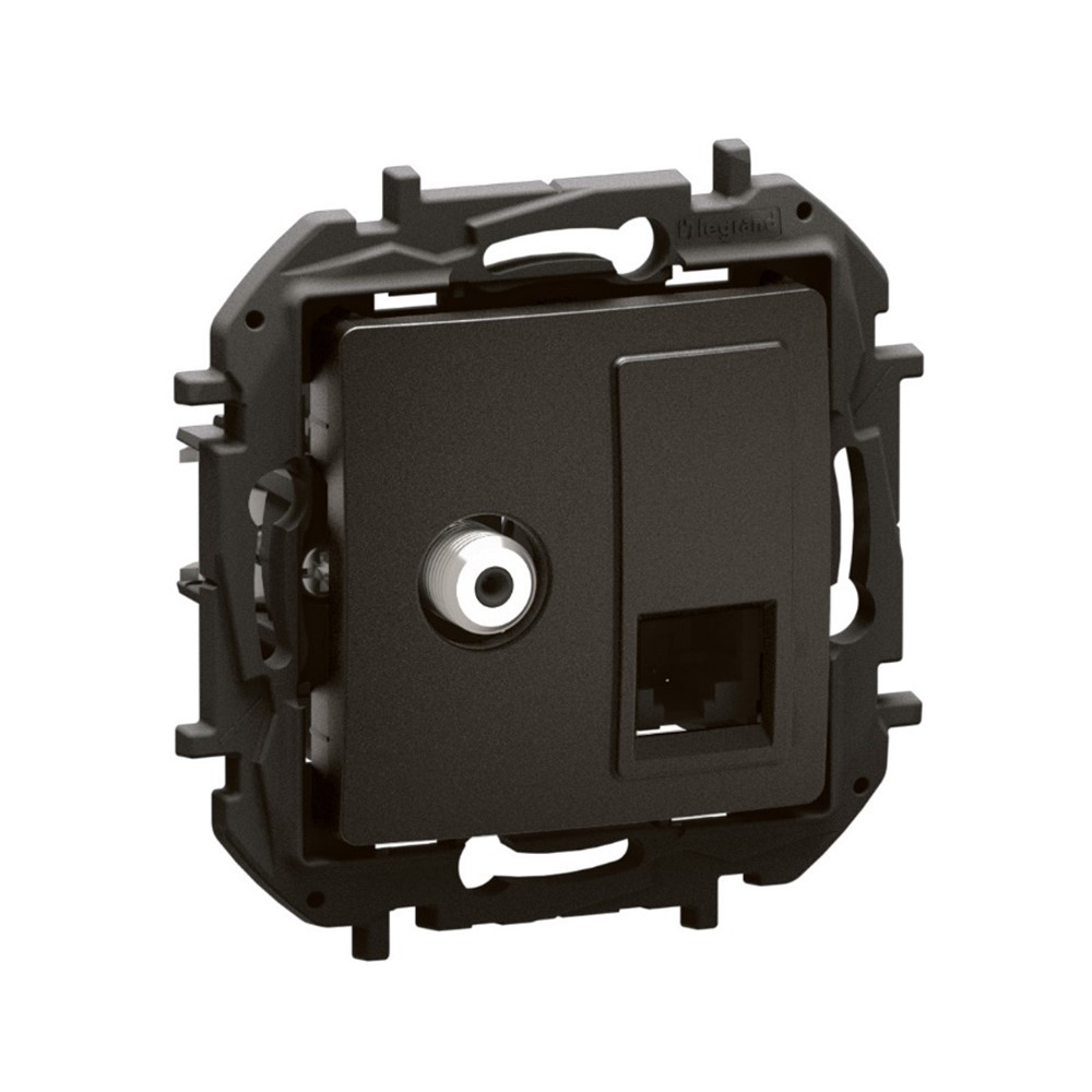 NP493BK TV розетка Niloe NEW, F-конектор + RJ45 cat.6 UTP, черен, Legrand