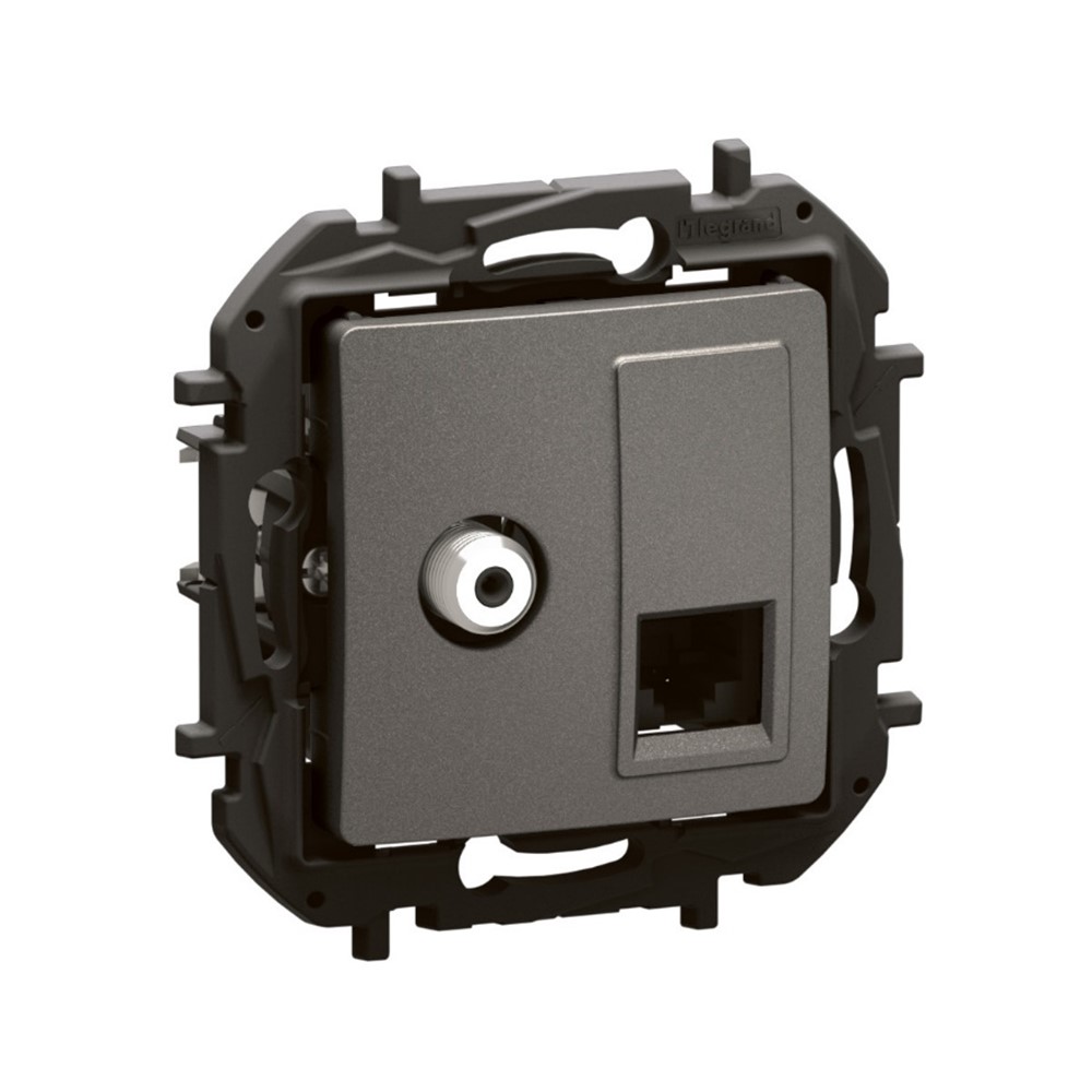NP493MG TV розетка Niloe NEW, F-конектор + RJ45 cat.6 UTP, сив, Legrand