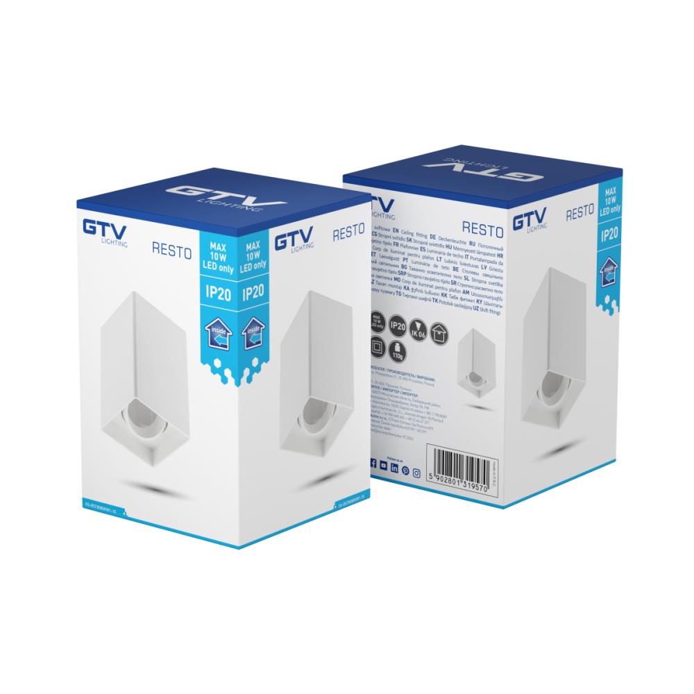 OS-RST8080KW1-10 Луна открит монтаж RESTO, PC, 80x80x125 mm, IP20, max 20W, square, бял GTV_small