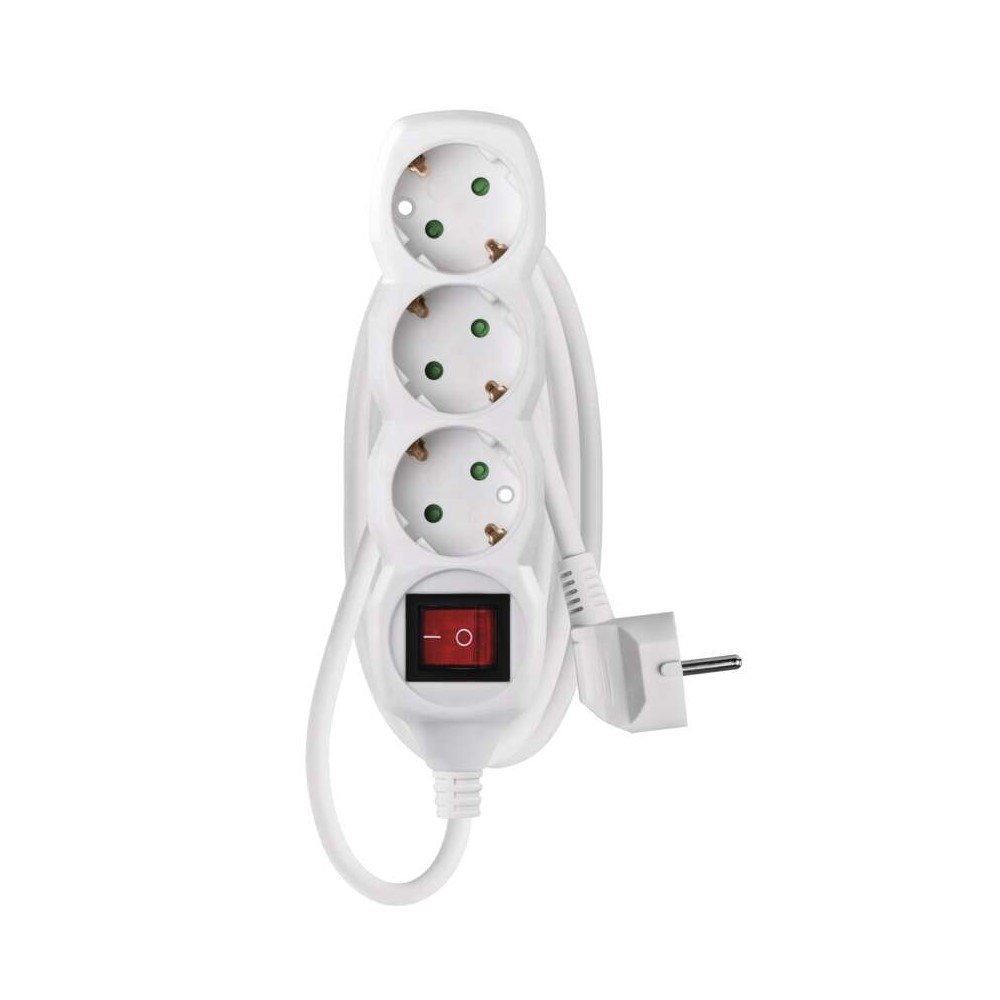 P1321 Разклонител 3×2P+E Schuko, с ключ, кабел 1,5 м/1мм², бял, Emos