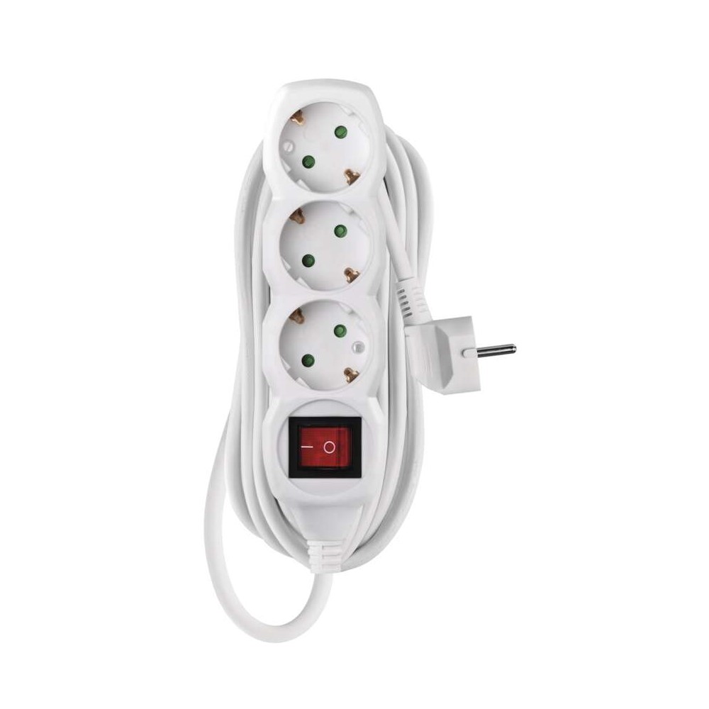 P1325R Разклонител 3×2P+E Schuko, с ключ, кабел 5 м/1,5мм², бял, Emos