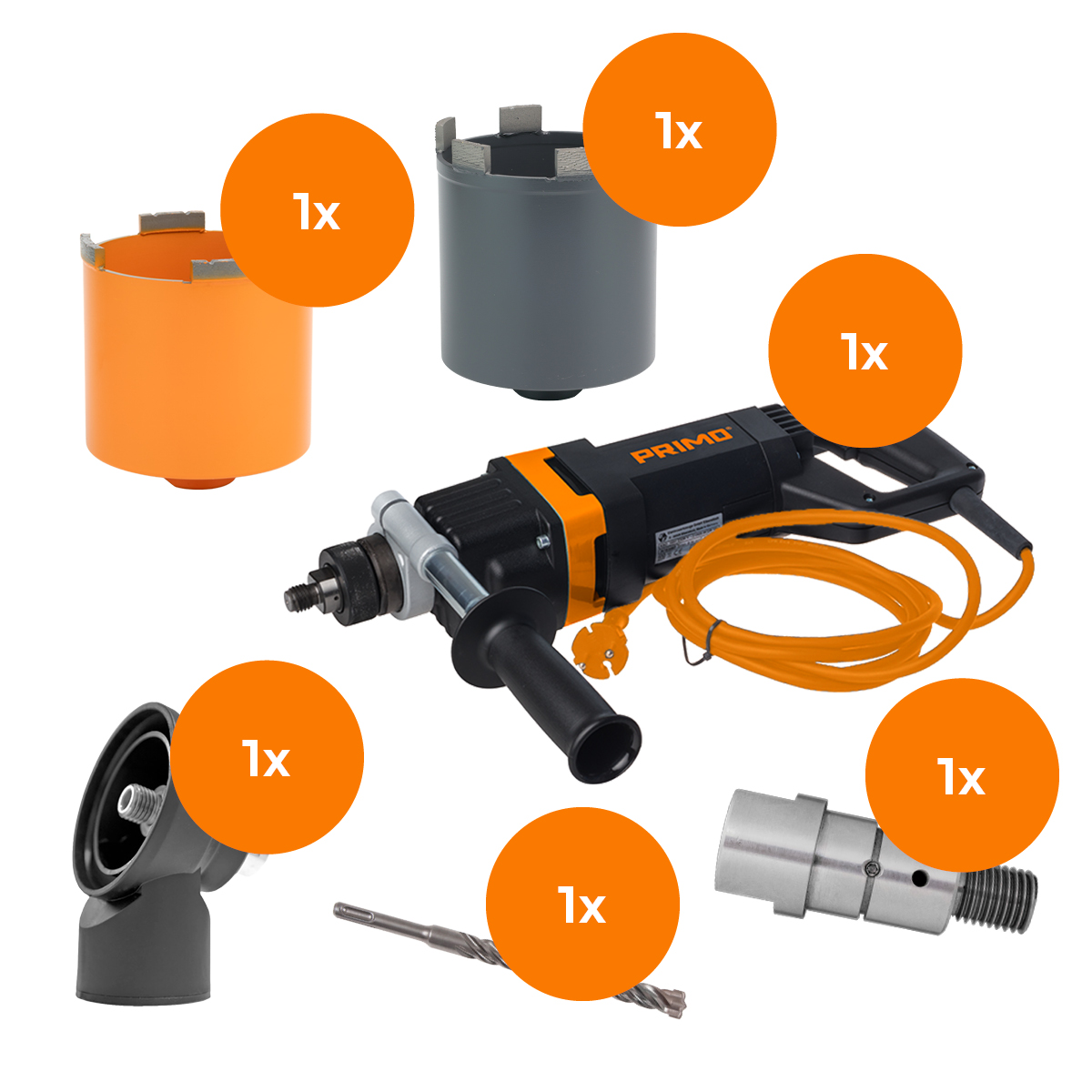 P936 Комплект високоскоростнабормашина и свредла Allround, 1800W 230V, до ф90 мм, за зидария, Primo_small