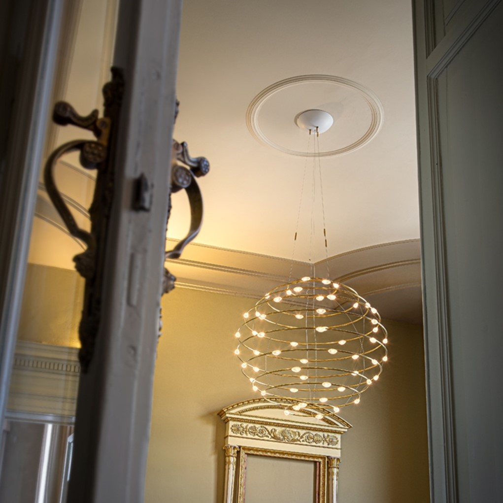 PB56 Осветително тяло Petits Bijoux, LED 56W 2700K 8008lm, основа Ø32×9см, сфера Ø120см, white/ brass, Catellani&Smith_small