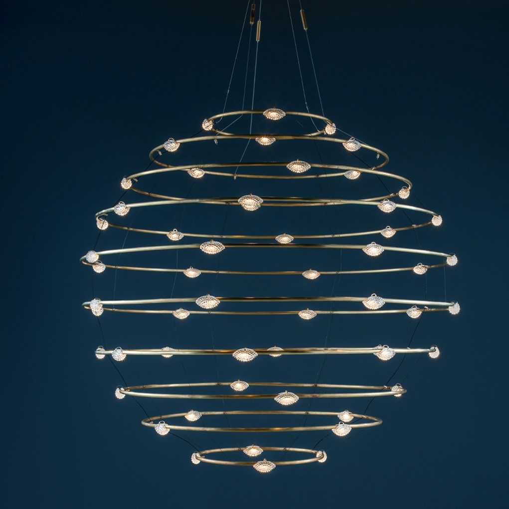 PB56 Осветително тяло Petits Bijoux, LED 56W 2700K 8008lm, основа Ø32×9см, сфера Ø120см, white/ brass, Catellani&Smith