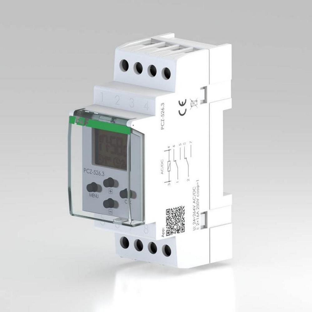 PCZ-526.3 Двуканален астрономически таймер, 1NC/NO, I=16A, 24÷264V AC/DC, 24÷264V AC/DC, 2М F&F_small