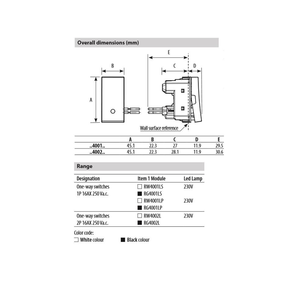 RG4001LS 1P 16 AX  250V с LED индикатор 230V, 1M, със символ за бойлер, Черен Bticino Classia_small