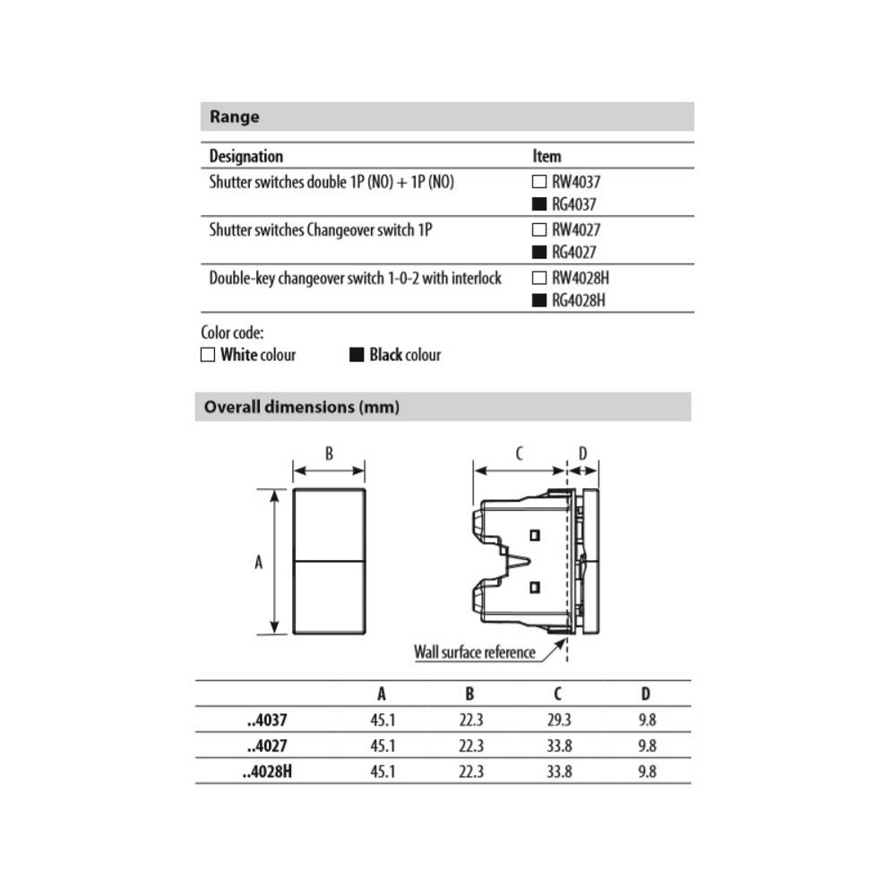 RG4027 Ключ за управление на щори 1P 10A,250V,превключващ контакт,1M, Bticino Classia_small