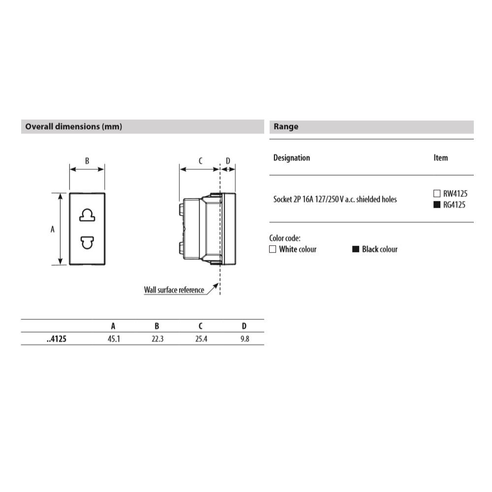 RG4125 Контакт 2P 16A 127/250V, евро-амер. стандарт черен Bticino Classia - До изчерпване_small