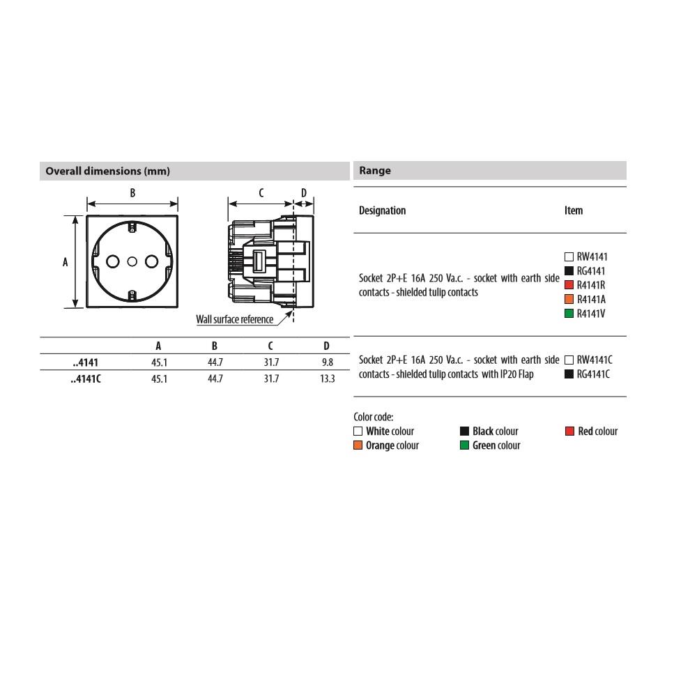 RG4141C Контакт 2P+E 16A 250V с детска защита, със защитно капаче IP20, 2M, черен Bticino Classia_small