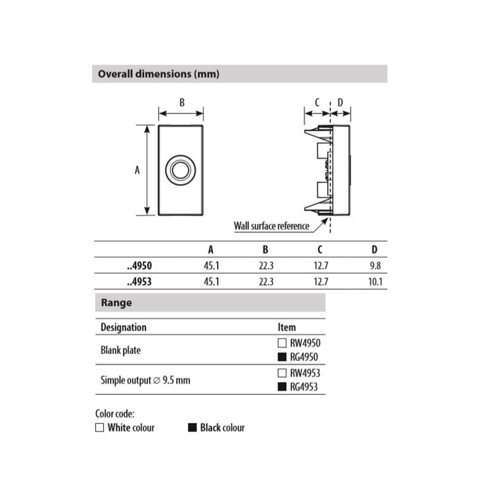 RG4953 Кабелен изход ø 9.5 mm - 1M, Черен Bticino Classia_small