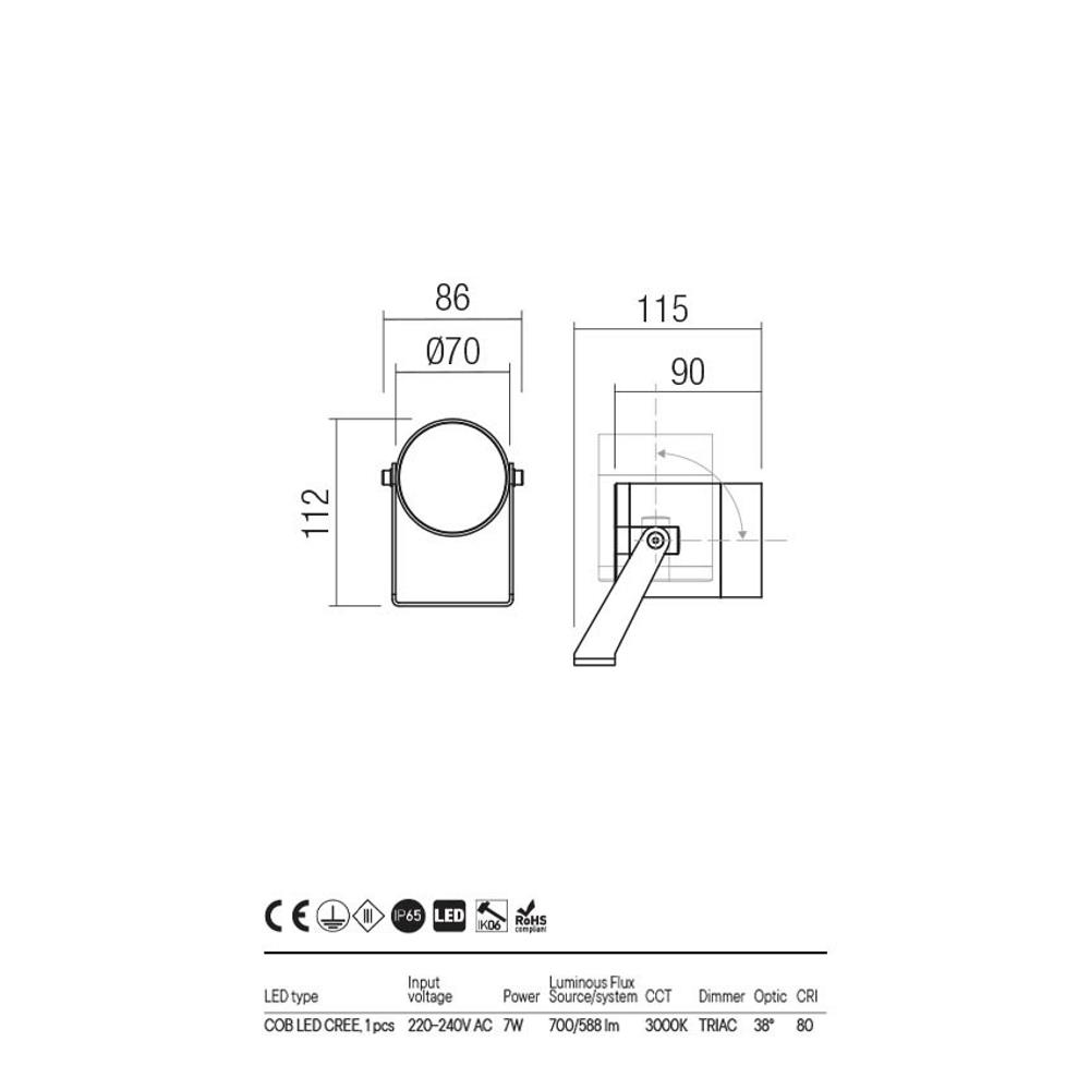 RK12WW DG XROCK PROJECTOR LED 7W 220-240V IP65 DG 3000K Мини прожектор, Redo_small