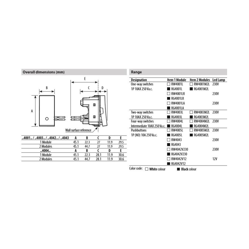 RW4003L Девиаторен ключ 1P 10 AX - 250 V с LED индикатор 230V,1M, Бял Bticino Classia_small