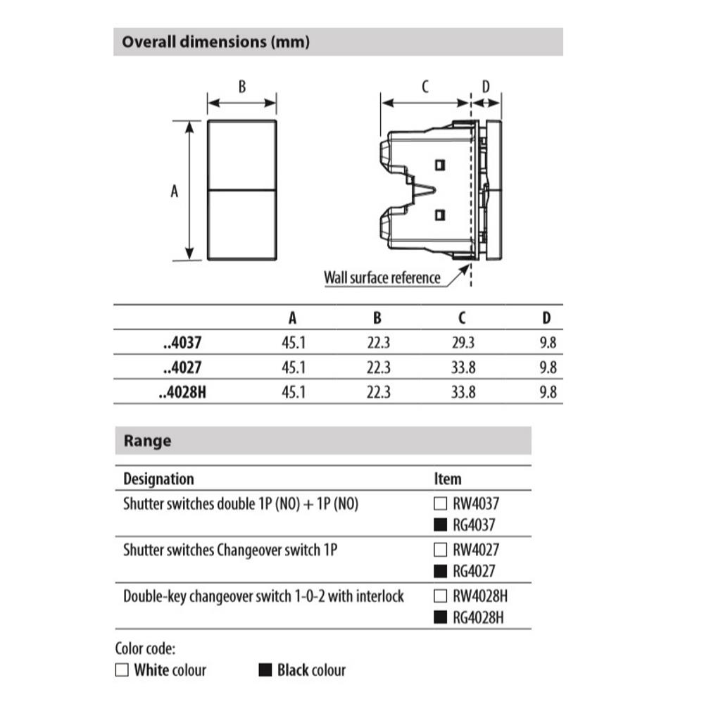 RW4027 Ключ за управление на щори 1P 10A,250V,превкл. контакт,1M,Бял,Bticino Classia - До изчерпване_small