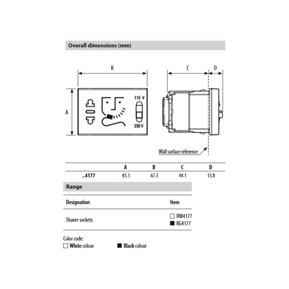 RW4177 Контакт за самобръсначка 230V, Бял Bticino Classia_small
