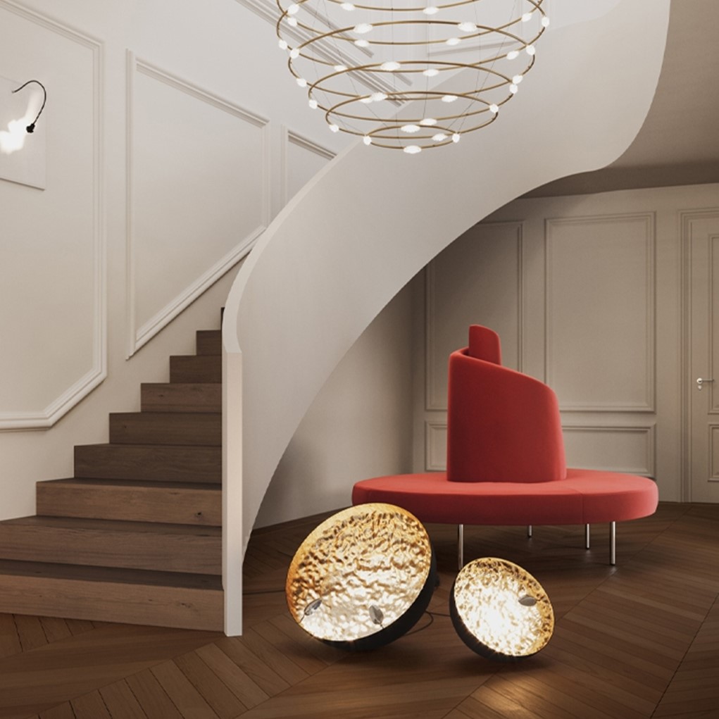 Stchu-Moon 01 floor lamp Ø40 cm black/copper 1x3,9W 24V LED push dimming incl. Лампа Catellani&Smith_small