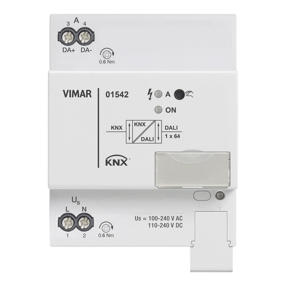 01542 1-канален DALI гейтуей, KNX стандарт, за DIN шина, 4М, Vimar