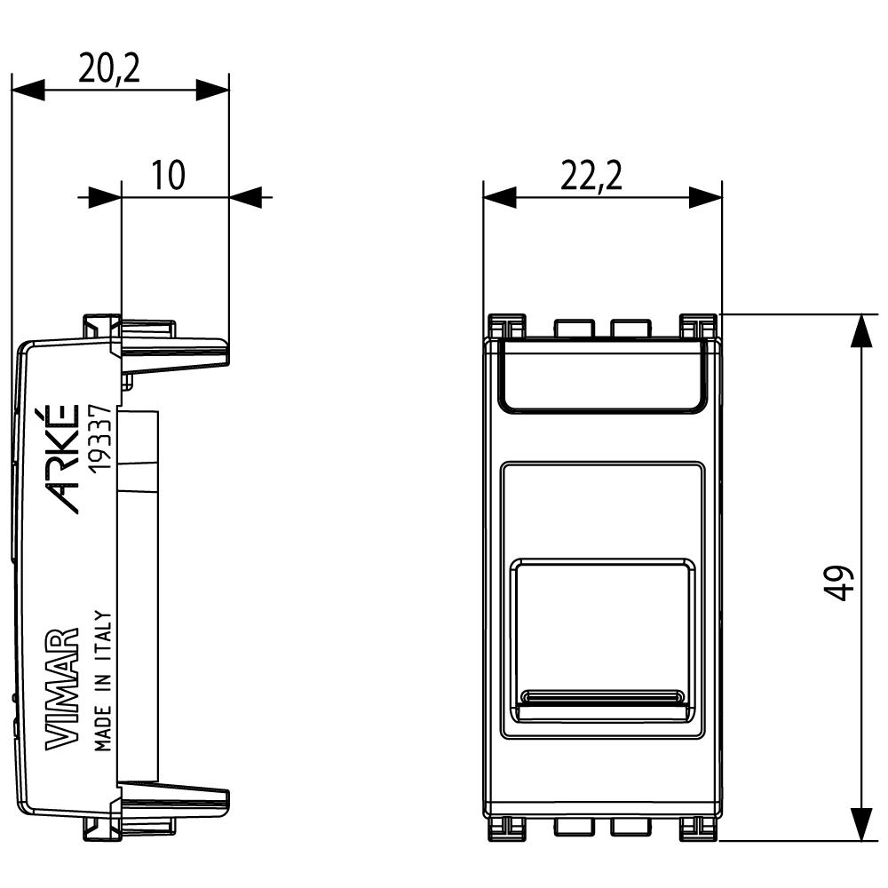 19337.C Адаптер 1М, с капачка, за RJ45 Keystone конектори Arké, grey, Vimar_small