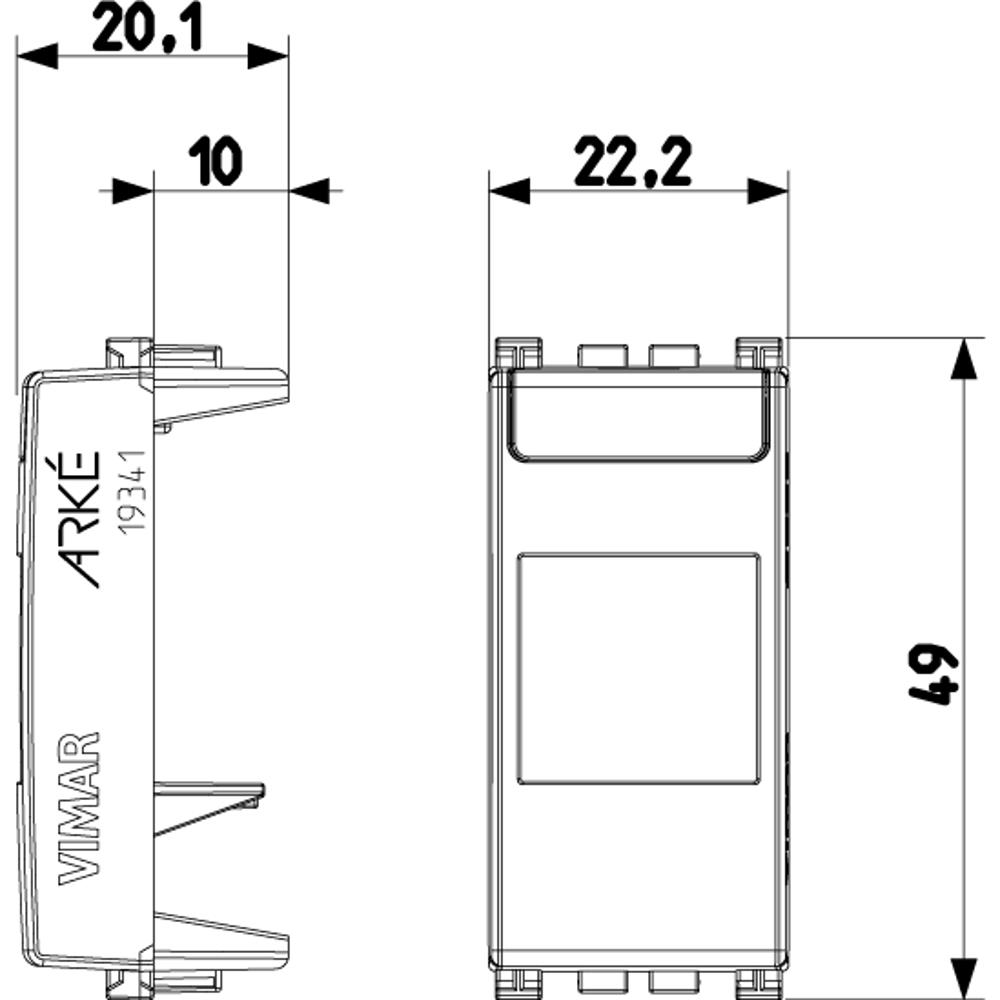 19341.C Адаптер Arké, 1М за RJ45 Cat. 5e и 6 на Slim на Infra+, конектори Merlin Gerin, grey, Vimar_small