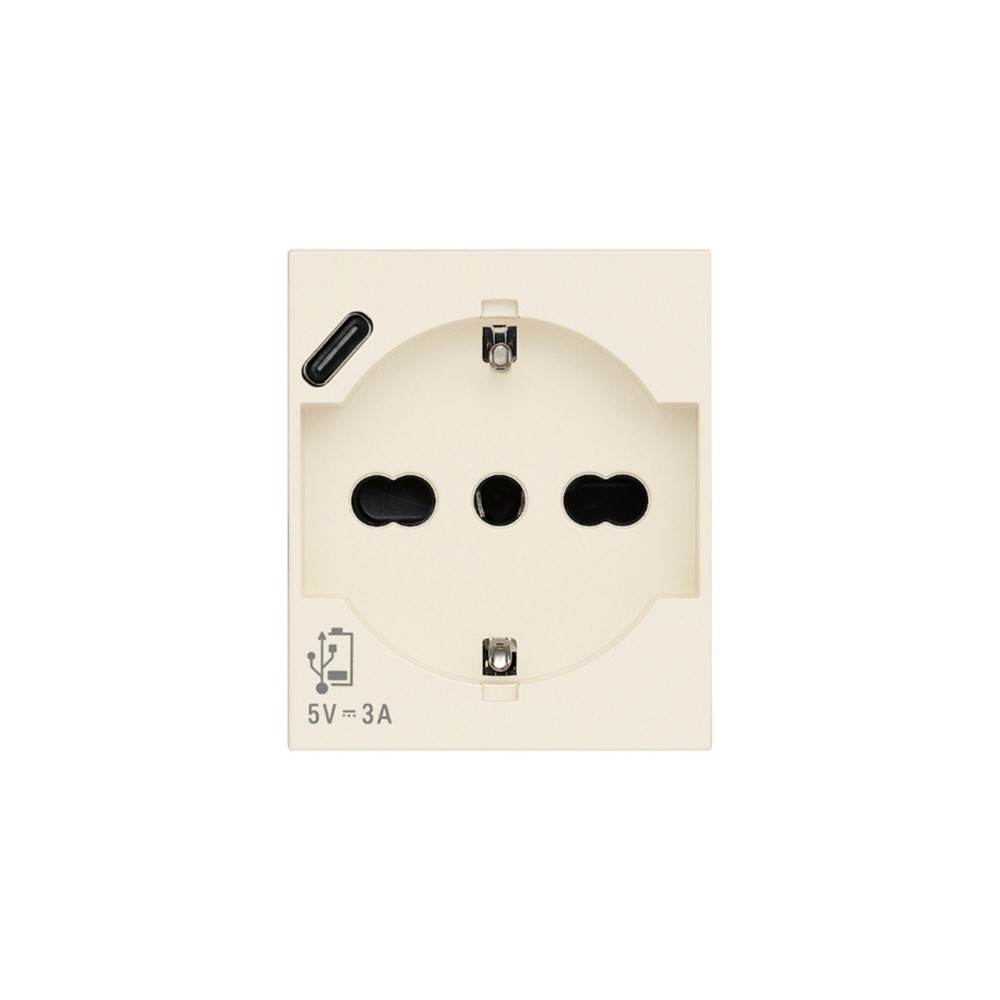 30210.USBC Контакт SICURY Linea, 2P+E 16A+USB-C, унив. стандарт, с детска защита, 2M, Canvas, Vimar