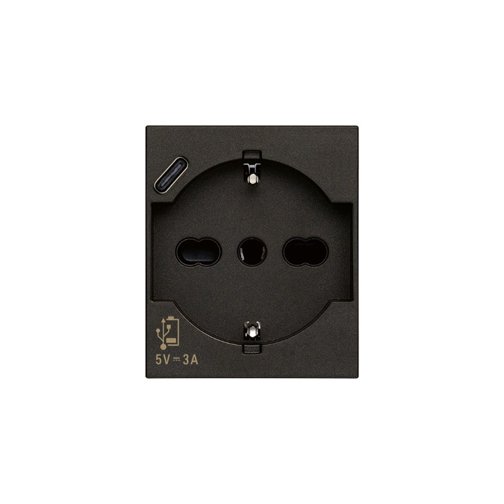 30210.USBG Контакт SICURY Linea, 2P+E 16A+USB-C, унив. стандарт, с детска защита, 2M, Black, Vimar