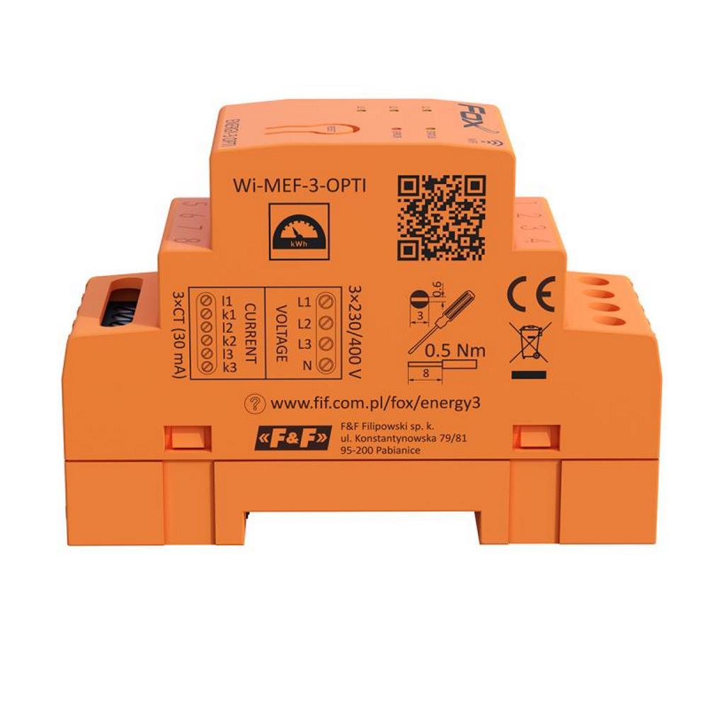 WI-MEF-3-OPTI-100 Трифазен електромер 100A ток трансформатори с вградена антена WI-FI - ENERGY 3 F&F_small
