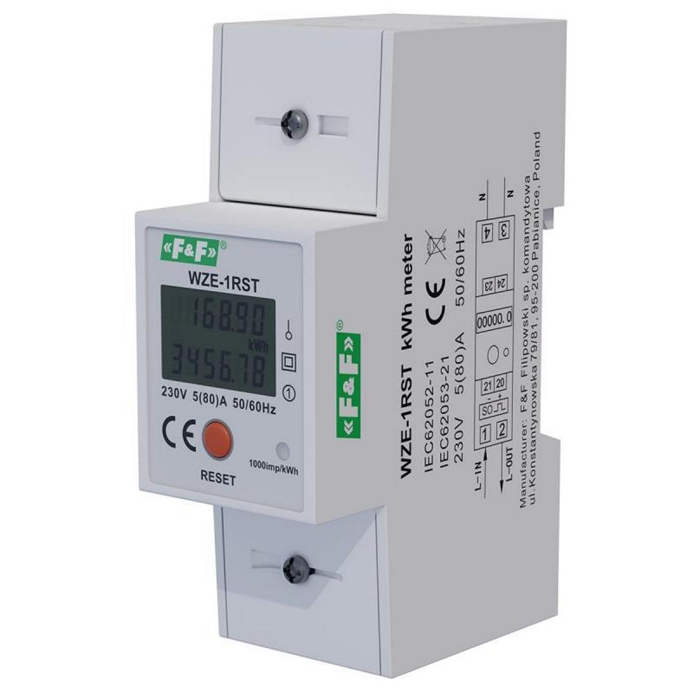 WZE-1RST Монофазен електромер с RST, 230V 5(80)A, 50Hz, с LCD дисплей, 2М с MID, F&F_small