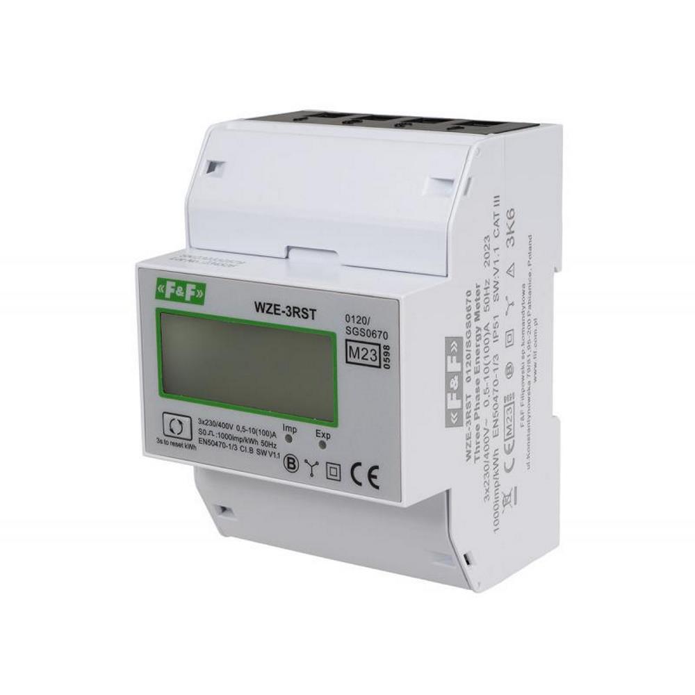 WZE-3RST Трифазен електромер с RST, трифазен, кл.1, 3x230V, 400V, 3x10(80A) 50Hz, 4М, с MID, F&F_small