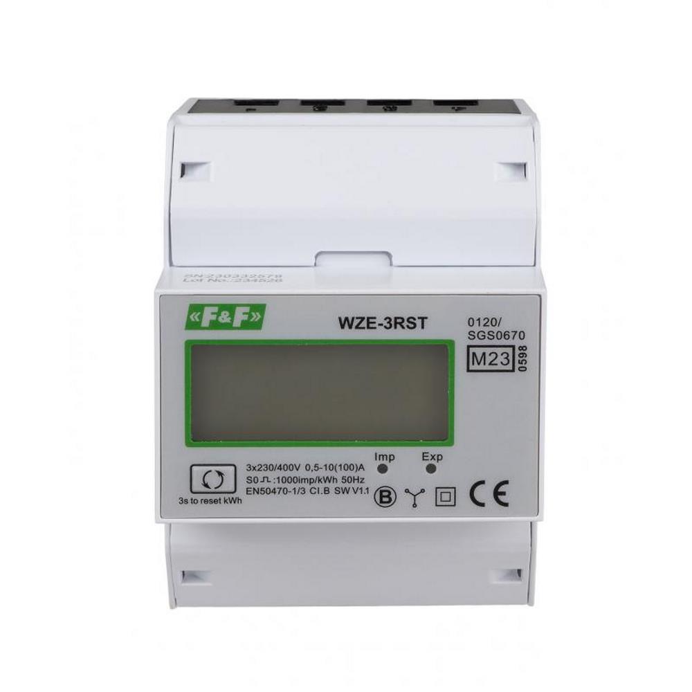 WZE-3RST Трифазен електромер с RST, трифазен, кл.1, 3x230V, 400V, 3x10(80A) 50Hz, 4М, с MID, F&F