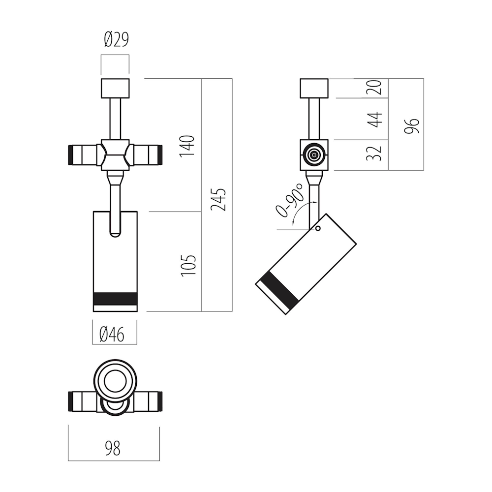 XJ41WW CCW SBK Зумиращ междинен спот за XJOINT  8W 3000K SBK 20-50dgr CRI.90 INTERMEDIARY, черен мат, Arelux_small