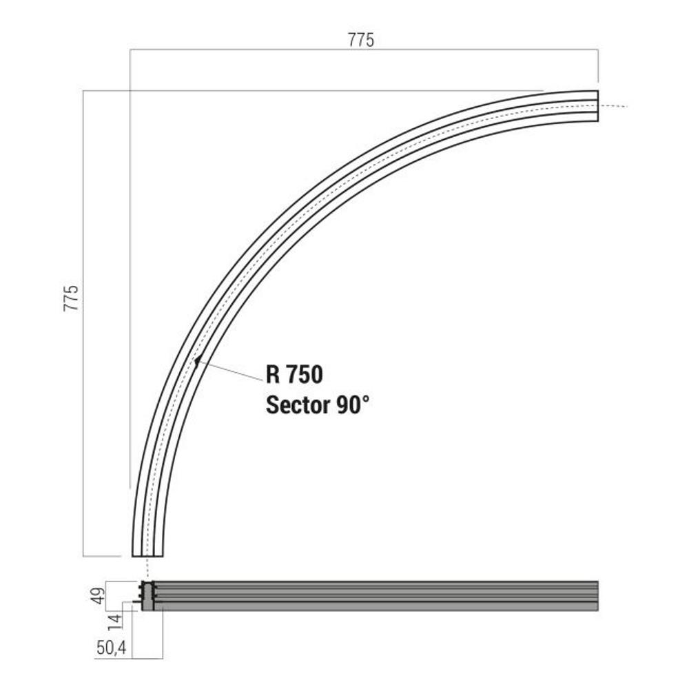 XNR01C Релса XNET RECESSED CURVED PROFILE 90dgr OPENING RADIUS 0.75m 48V DC IP40 SBK, Arelux_small